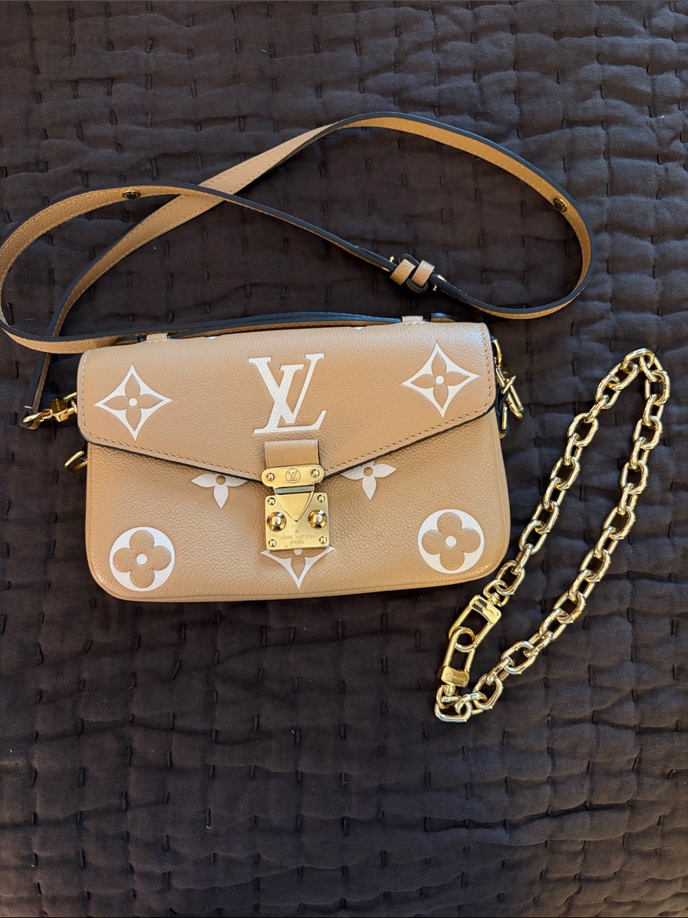 Discontinued Louis Vuitton Tan Monogram Petite Malle Crossbody Arizona & Crème